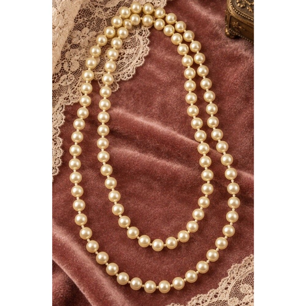 Vintage 34” Faux Pearl Necklace Cream Knotted Endless Flapper Opera Length